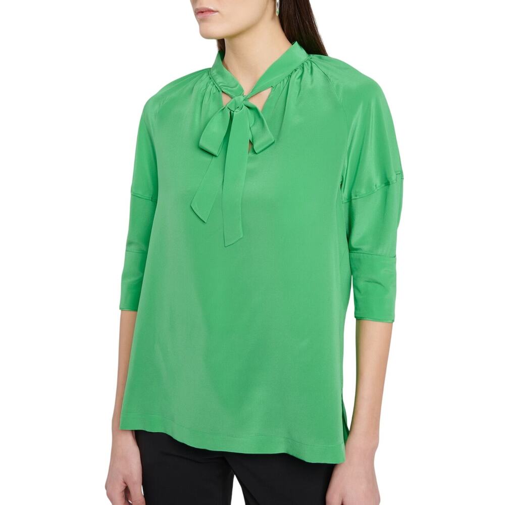Diane von Furstenberg NWT Lynn Kelly Green 100% Silk Neck Tie Career Blouse